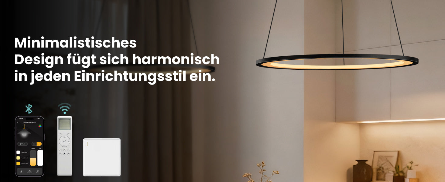 glasvilla Lampadario a Sospensione, Lampada 3000-6000K con Filo 110 CM, Altezza Regolabile, Lampada da Soffitto a Sospensione per Camera da Letto e Soggiorno, Luvina01