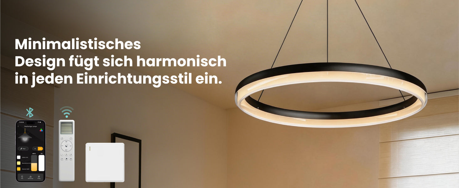 glasvilla Lampadario a Sospensione, Lampada 3000-6000K con Filo 110 CM, Altezza Regolabile, Lampada da Soffitto a Sospensione per Camera da Letto e Soggiorno, Luvina05