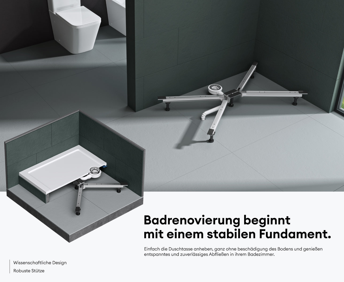 Glasvilla Design – Patas regulables para plato de ducha en X con 5 apoyos, montaje sin perforación