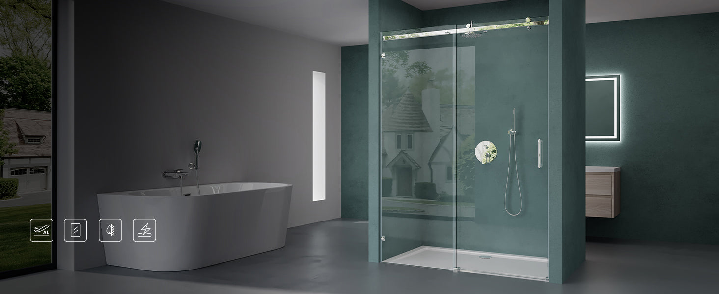 glasvilla Duschtür Nischentür dusche Duschabtrennung Duschkabine Schiebetür 8mm ESG in Klarglas mit NANO 4-Punktbefestigung Teramo04-2