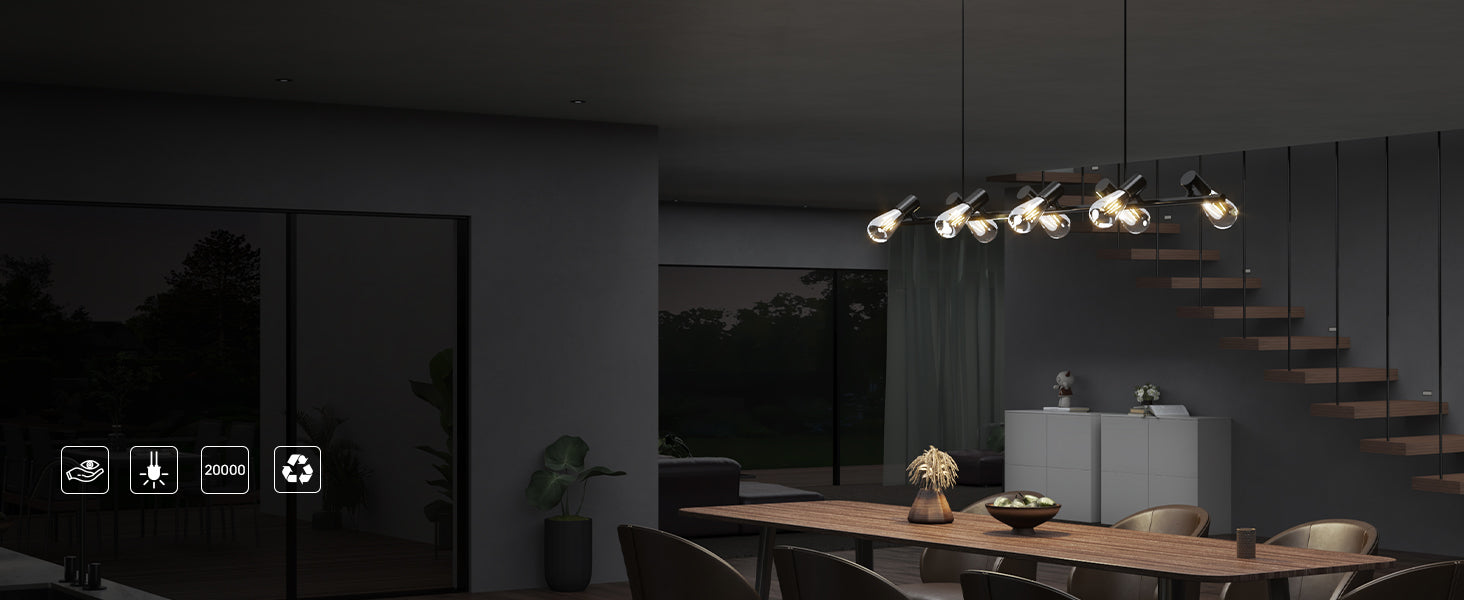 Glasvilla Design – Lámpara colgante LED negra 120 cm con 8 luces E27, cable ajustable (4000K)