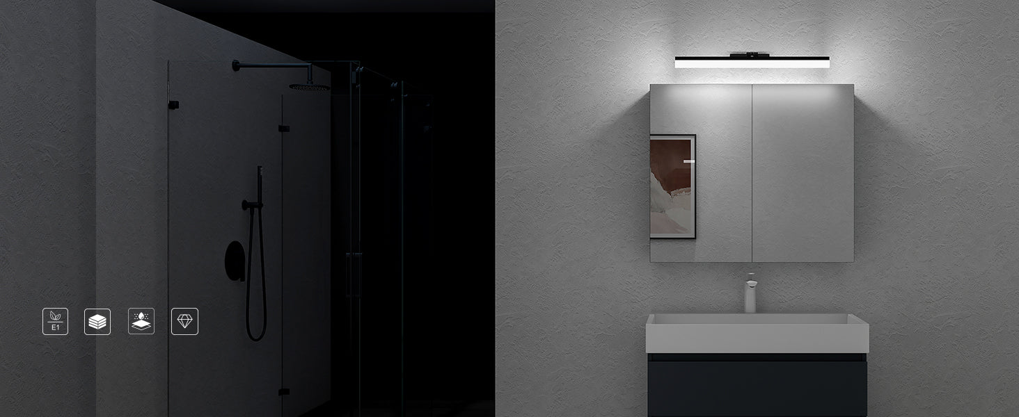 Meuble de salle de bain Glasvilla avec miroir et éclairage, meuble de salle de bain avec lampe miroir, éclairage miroir rotatif à 180°, lampe de salle de bain LED Luxaris