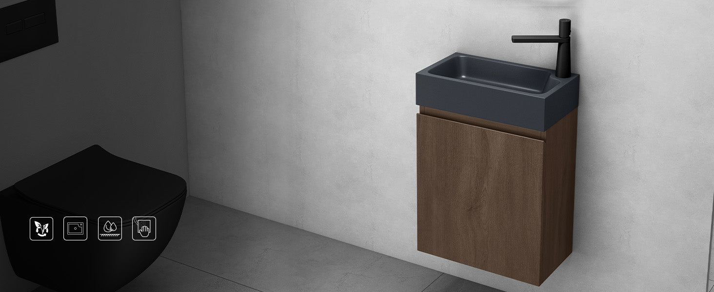 glasvilla Mobile Bagno Sospeso con Lavabo Antracite Opaco Mobiletto da Bagno 46x26x63cm Pisa02