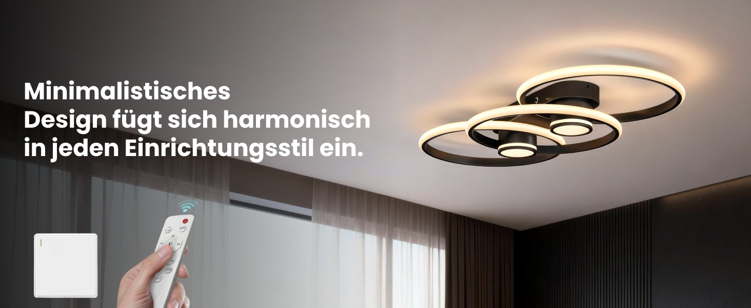 Glasvilla Design – Lámpara de techo LED negra con mando a distancia, regulable 3000–6400K (70W, 75 cm)