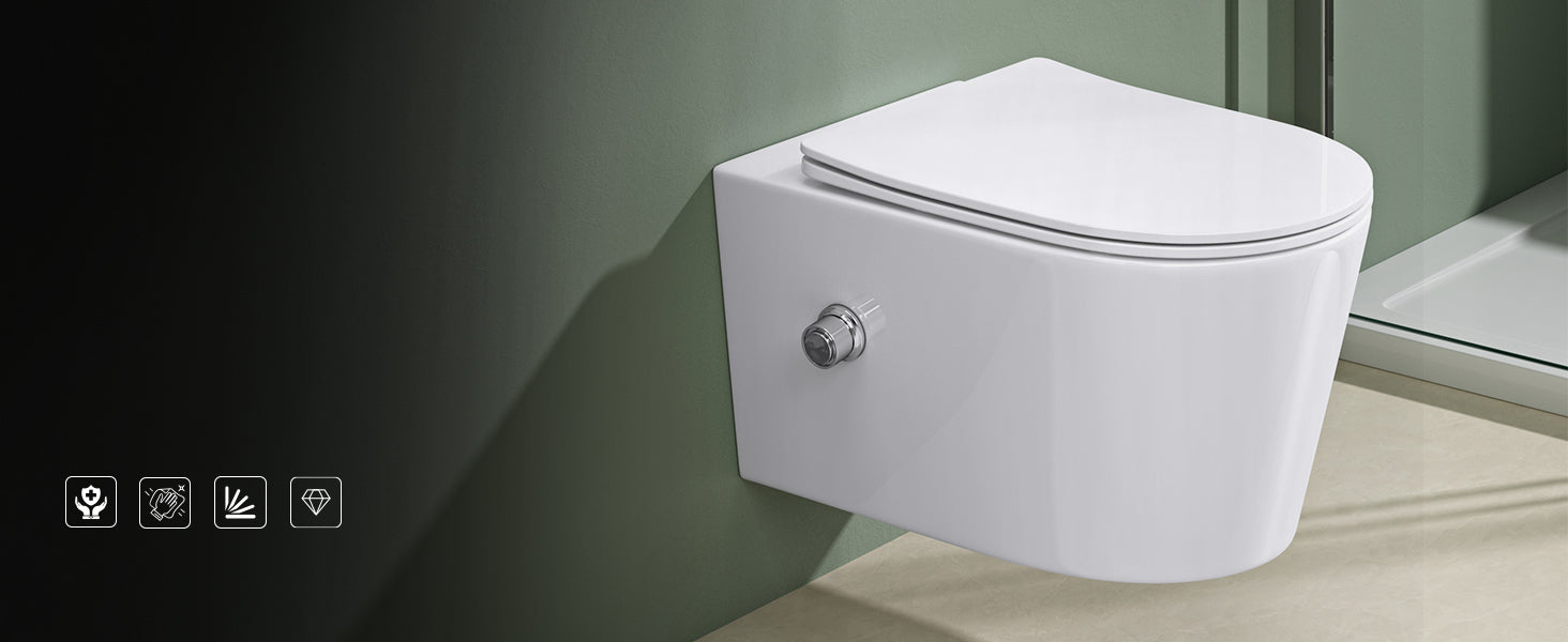 glasvilla Hänge WC Toilette Wand-WC Spülrandlos Weiß aus Keramik Wandmontage mit Absenkautomatik Aachen601