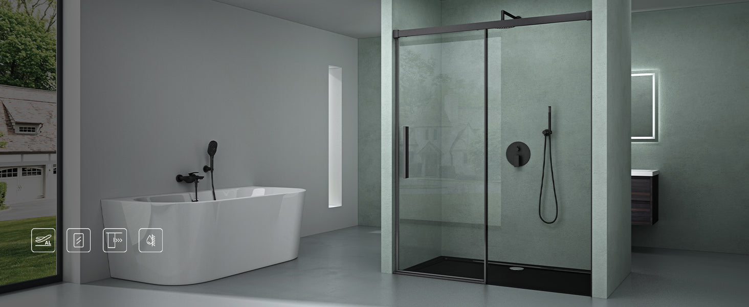 glasvilla Puerta de ducha Puerta de nicho ducha Separación de ducha Cromo y Negro Cabina de ducha Puerta corredera de nicho 6mm vidrio de seguridad ESG incl. Soft-Close Teramo12K