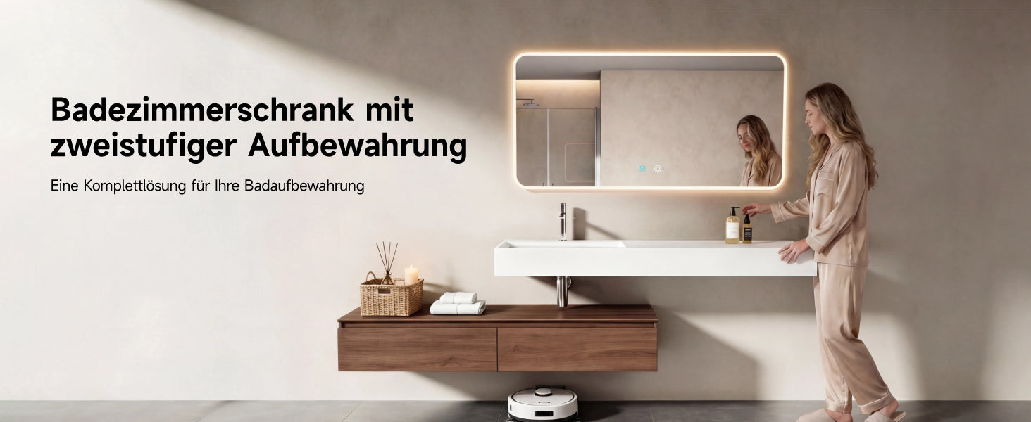 glasvilla Mobile Bagno Sospeso 150x48x25cm con Cassetti a Chiusura Soft-Close Mobile da Bagno con Lavabo da Marmo Fuso UP