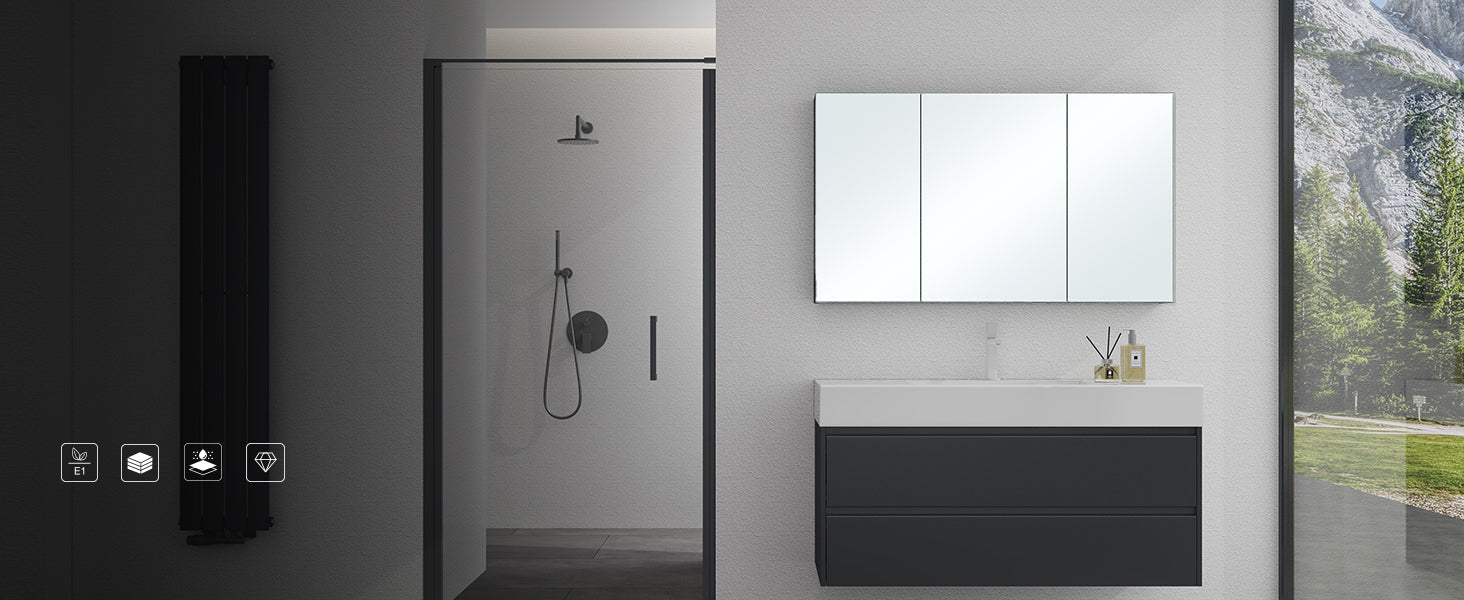 glasvilla Armadietto a Specchio con Lampada da Specchio LED per Bagno, Mobiletto da Parete per Bagno con Specchio e Luce a Specchio Spiegelschrank 02