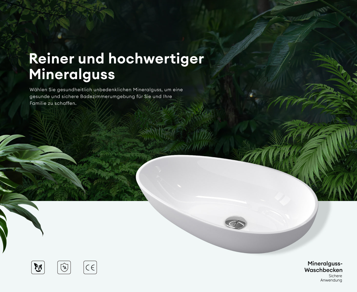 glasvilla Waschbecken oval Aufsatzwaschbecken ohne Hahnloch und Überlauf Col809
