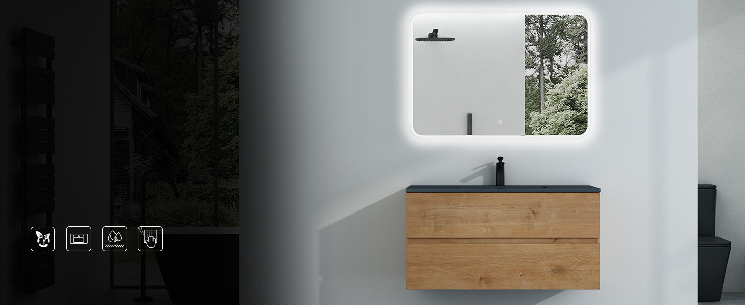 glasvilla Ensemble de Meubles de Salle de Bain | Meuble Sous-Vasque avec Meuble Bas | Vasque en Solid Surface Anthracite | 2 Tiroirs à Fermeture Amortie Aqualis