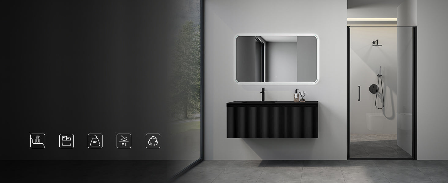 glasvilla Mobile Bagno Sospeso 120cm Mobiletto da Bagno con Cassetto di Soft-close Mobile da Bagno Include Lavabo Marmo fuso Santa