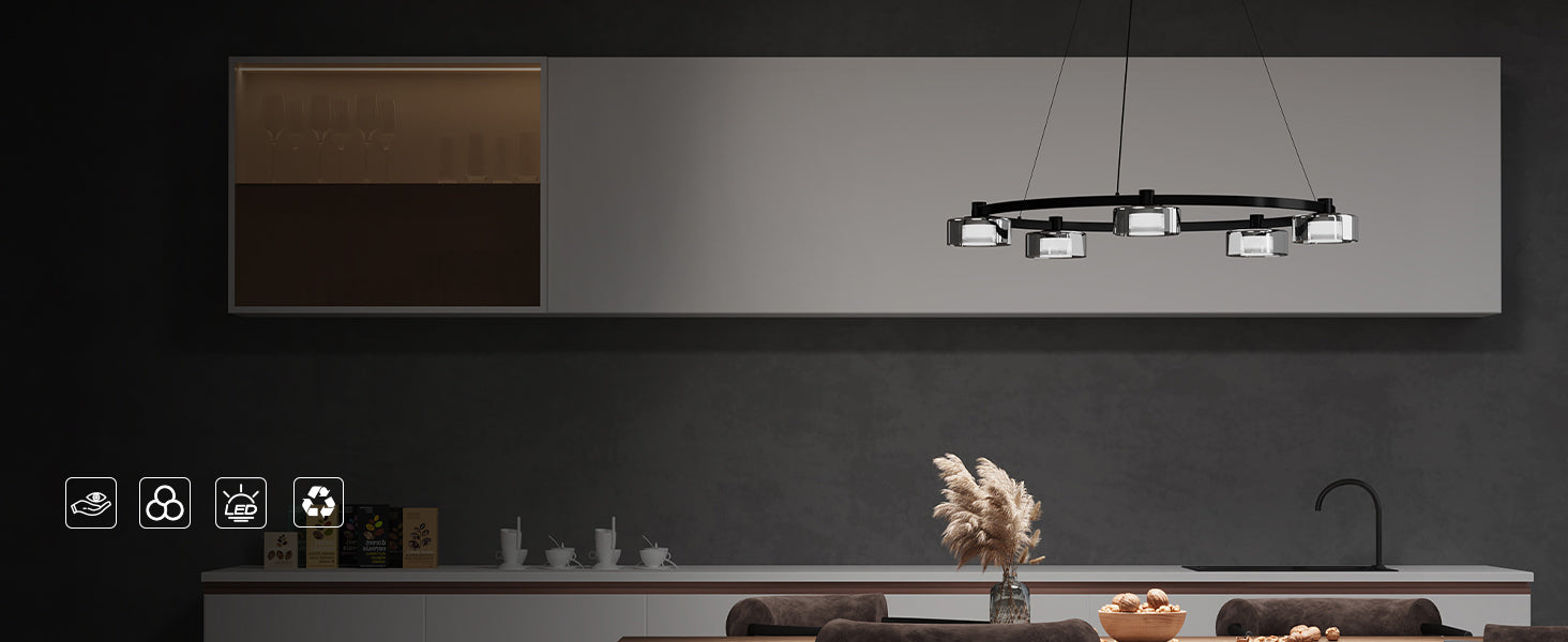 Glasvilla Design – Lámpara colgante LED negra regulable 3000K–6000K con cable ajustable