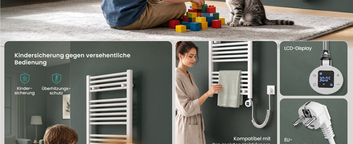 glasvilla Smart WiFi Heizstab für Badheizkörper, Heizelement  Elektrischer Heizstab mit App-Steuerung, Thermostat & Timer-Funktion, Heizpatrone für Handtuchheizkörper Heizstab-03