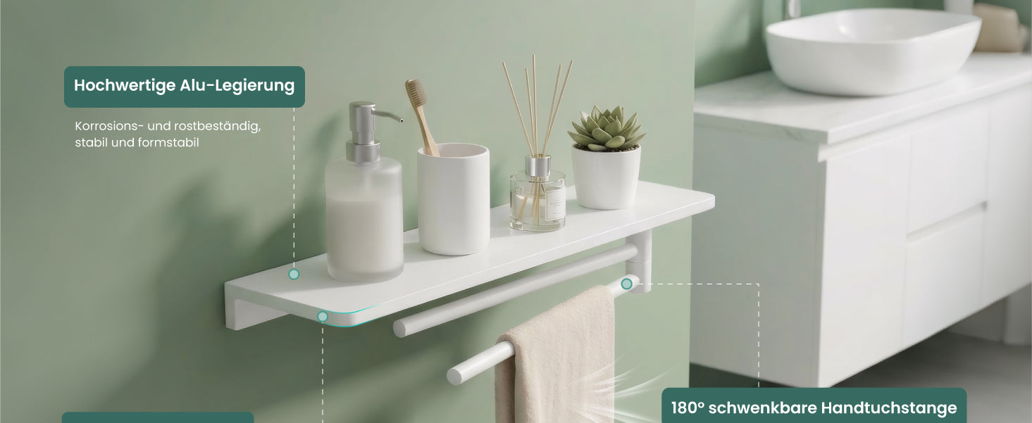 glasvilla Mensola da Parete Multifunzionale, Mensola per Doccia in Alluminio con Portasciugamani Mensola da Appendere per Bagno o Cucina, Reglo-19