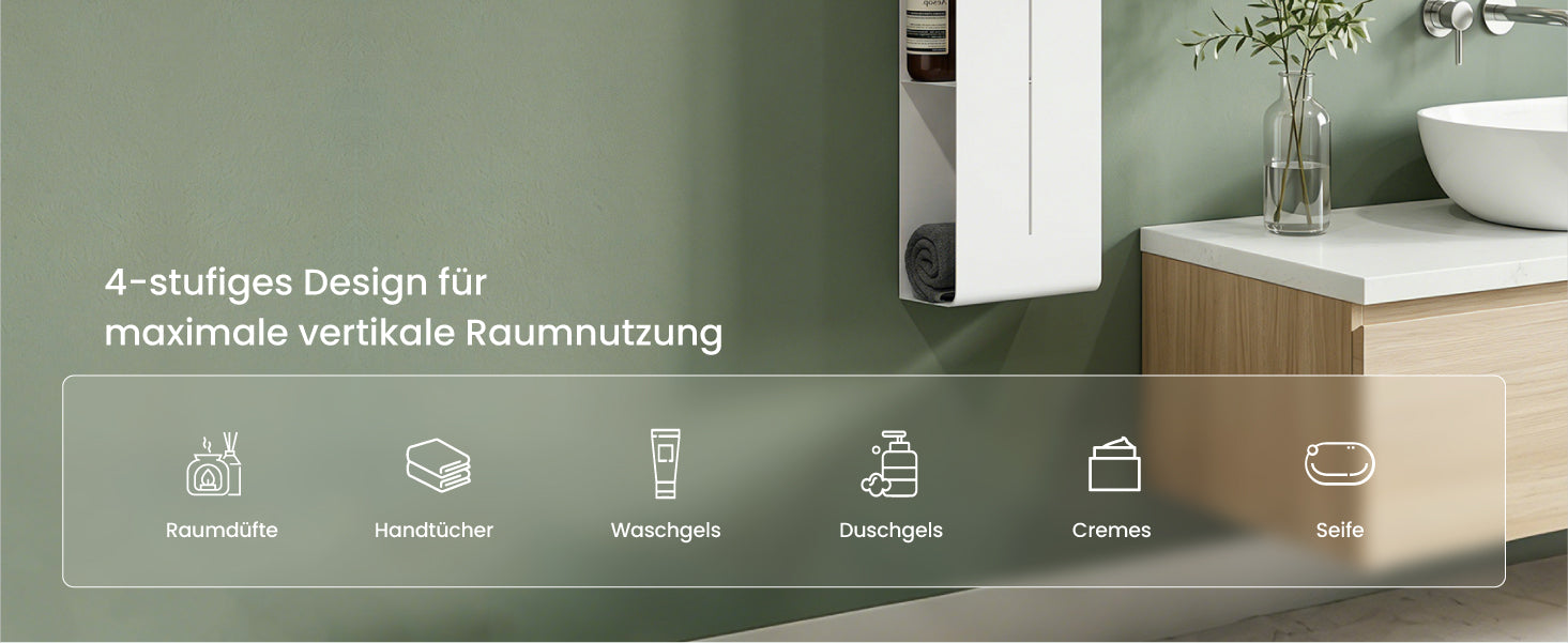 Glasvilla Duschregal mit 4 Ablagen, Duschablage schmal, Wandregal Shampoo Halterung für Dusche, Badezimmer Organizer  Reglo-16