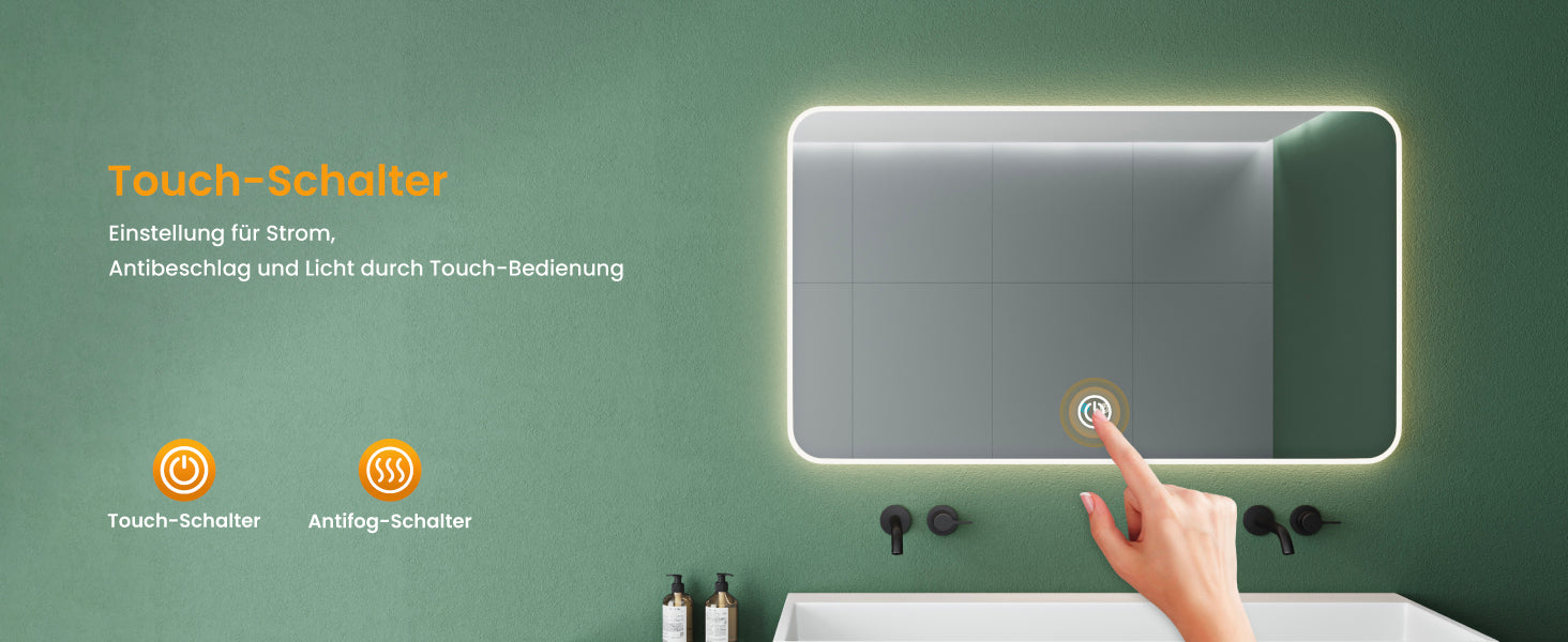 glasvilla Specchio da Bagno Appeso Specchio a LED con Interruttore Touch Specchio da Parete per Il Trucco Anti-Appannamento