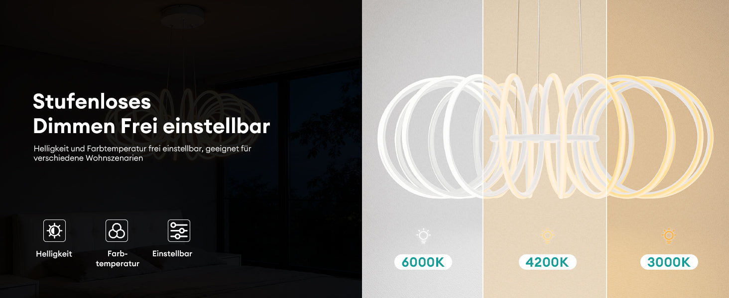 glasvilla Lampadario a Sospensione 120W, Lampada in Alluminio con Filo 100 CM, Altezza Regolabile, Lampada da Soffitto a Sospensione per Camera da Letto e Soggiorno, 61cm, Bianco Sabbia, Nuvora05