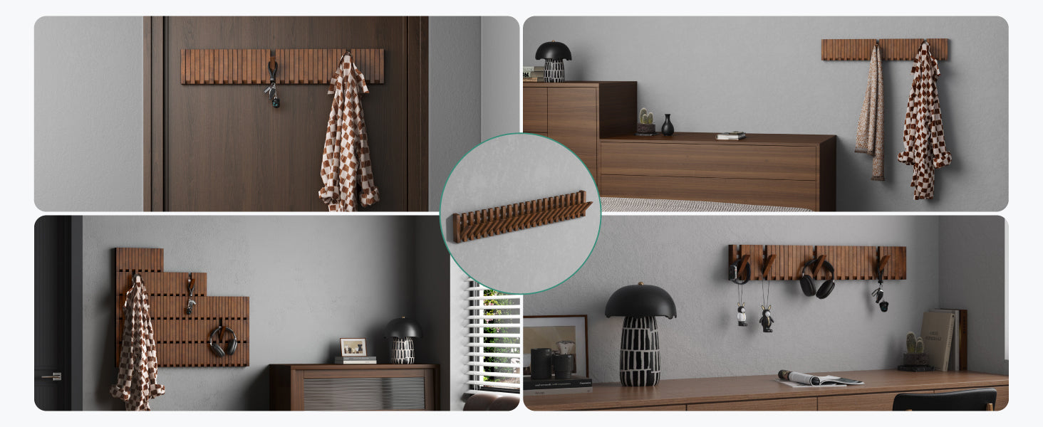 glasvilla Appendiabiti da Parete in Legno, Attaccapanni da Muro Moderno per Camera da Letto, Ingresso, Studio con Gancio Pieghevole e Salvaspazio, Twigro-01
