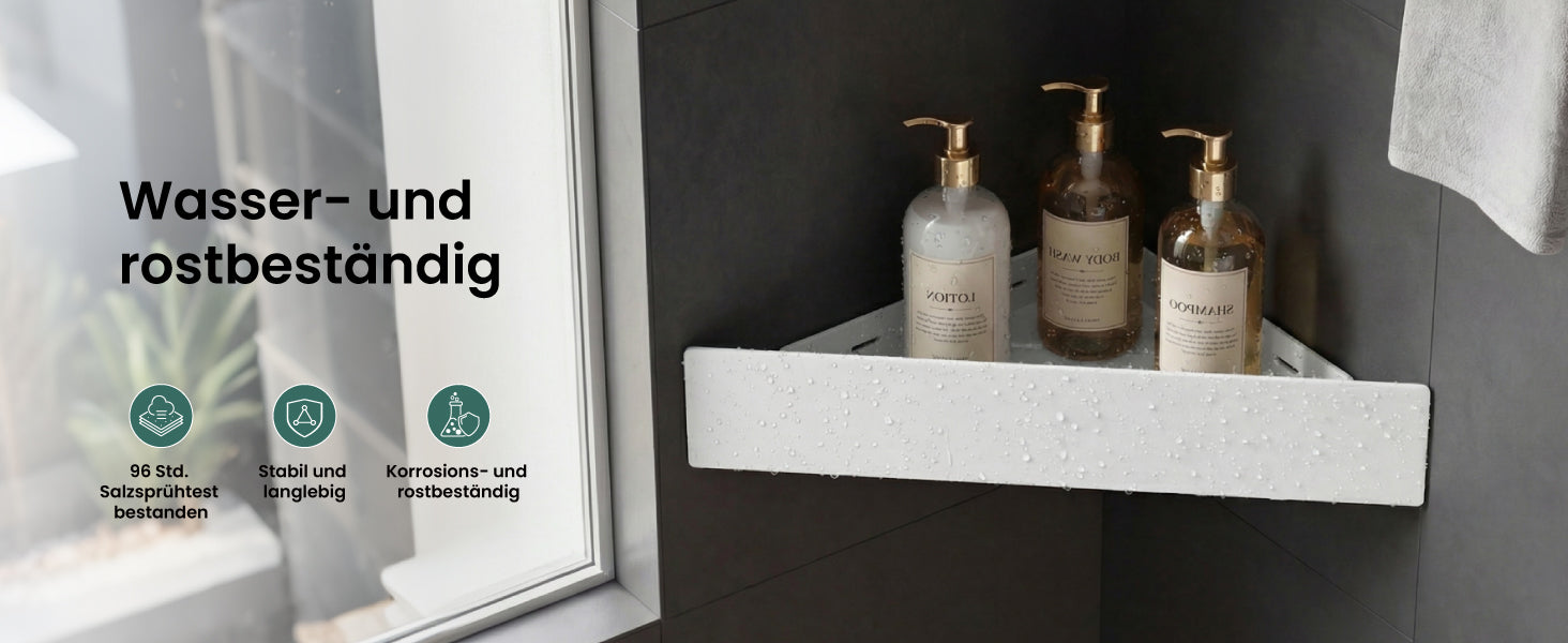 glasvilla Mensola Doccia Angolare in Acciaio al Carbonio, Antiruggine, Mensola Bagno Adesiva o con Foratura da Appendere per Shampoo Sapone Bagnoschiuma, Reglo-07