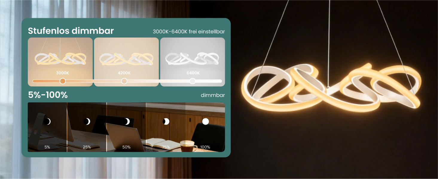 glasvilla Lampadario a Sospensione 67W con Filo 100 CM, Altezza Regolabile, Lampada da Soffitto a Sospensione per Camera da Letto e Soggiorno, 52cm, Bianco, Alivetta25040