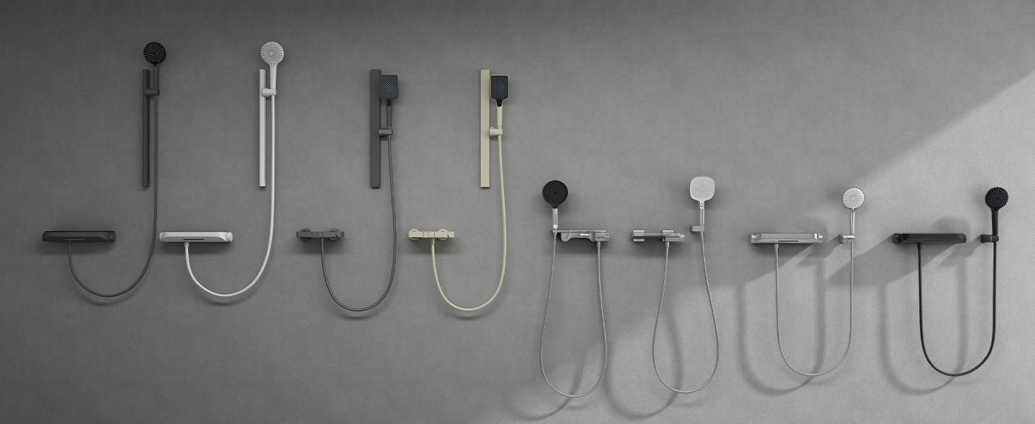 Glasvilla Design, Sistema de ducha con termostato y bloqueo de seguridad, rociador y teleducha regulable (3 tipos de chorro)