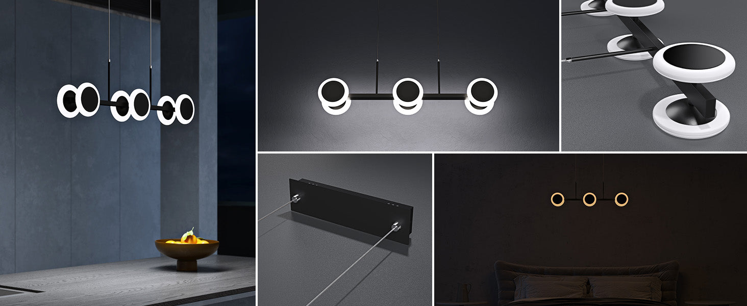 glasvilla Pendelleuchte 70cm LED Hängelampe Dimmbar mit Fernbedienung 3000K/4000K/6000K Verstellbares Kabel 24W matt Schwarz Hängeleuchte für Esszimmer Wohnzimmer Schlafzimmer Alivetta3376