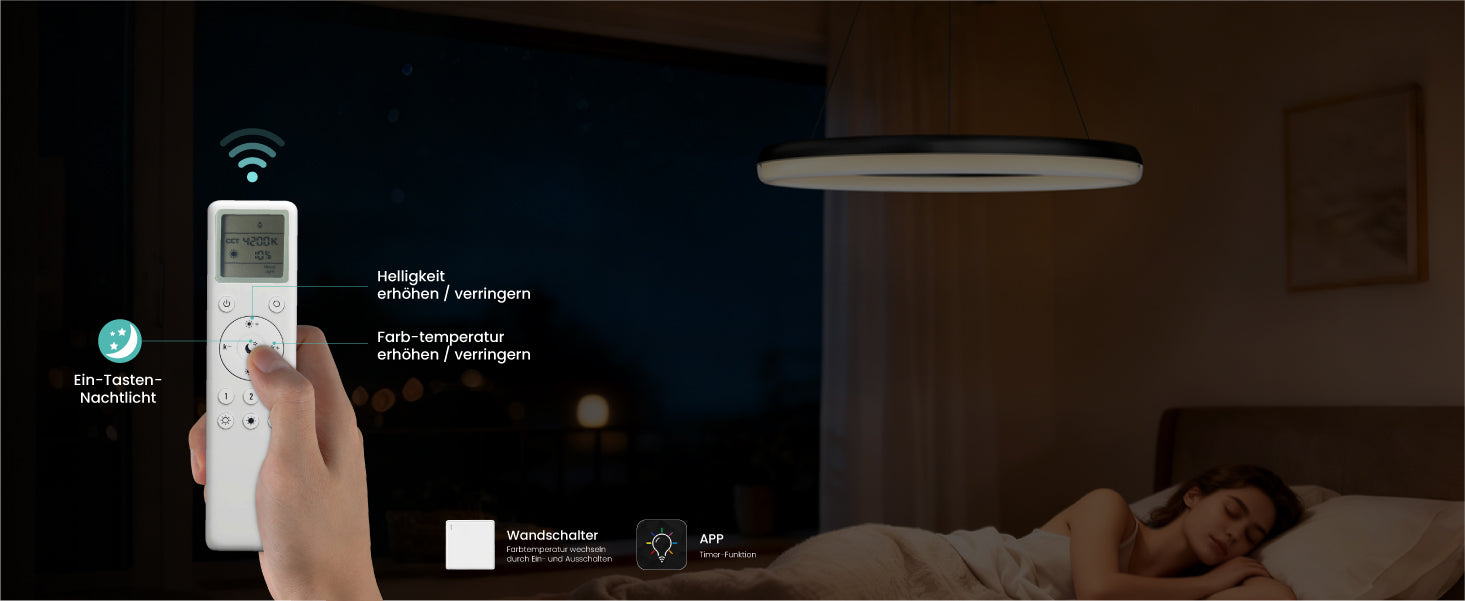 glasvilla Lampadario a Sospensione, Lampada 3000-6000K con Filo 110 CM, Altezza Regolabile, Lampada da Soffitto a Sospensione per Camera da Letto e Soggiorno, Luvina05