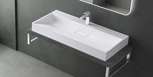 glasvilla Waschbecken Aufsatzwaschbecken Hängewaschbecken Hängewaschtisch inkl. Ablaufgarnitur Mineralguss Rechteckig Waschplatz col19