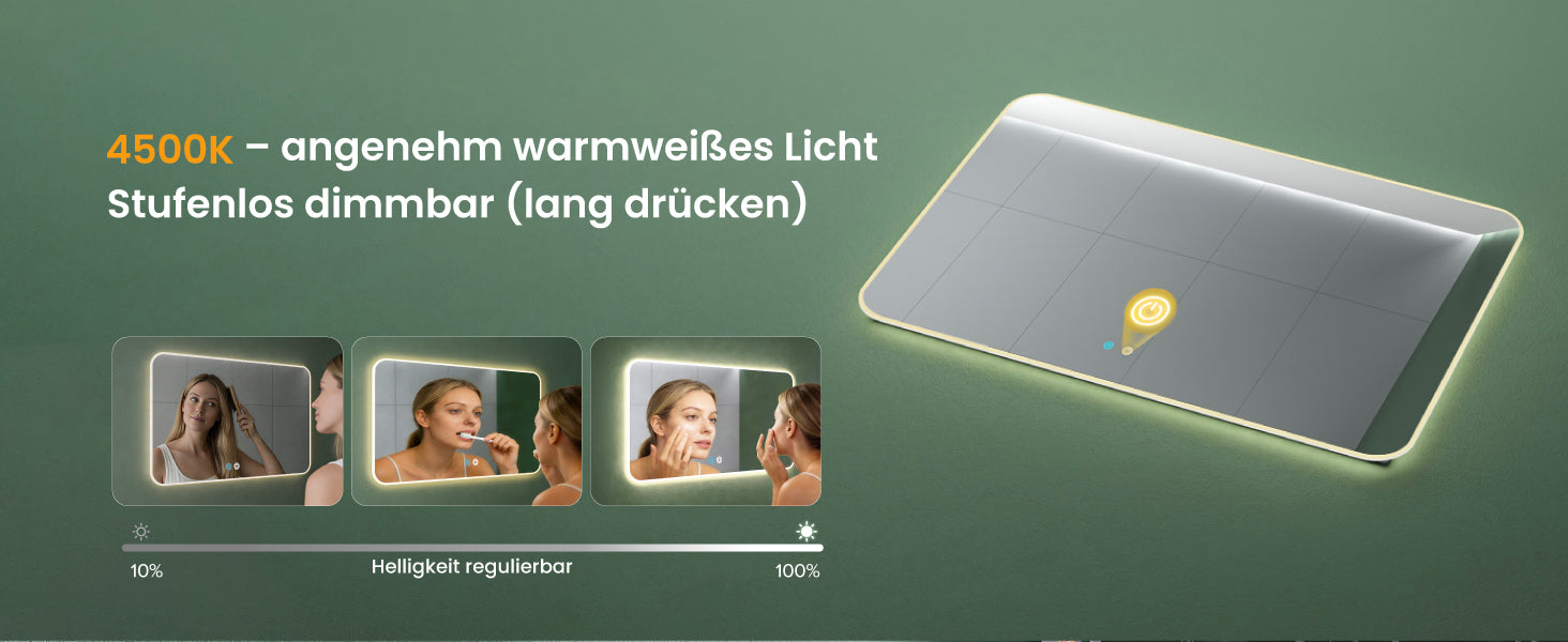 glasvilla Specchio da Bagno Appeso Specchio a LED con Interruttore Touch Specchio da Parete per Il Trucco Anti-Appannamento