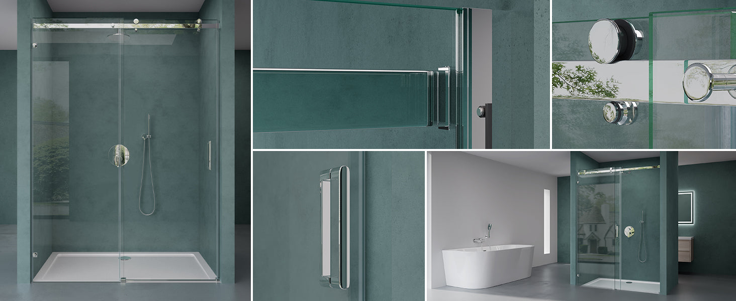 glasvilla Duschtür Nischentür dusche Duschabtrennung Duschkabine Schiebetür 8mm ESG in Klarglas mit NANO 4-Punktbefestigung Teramo04-2