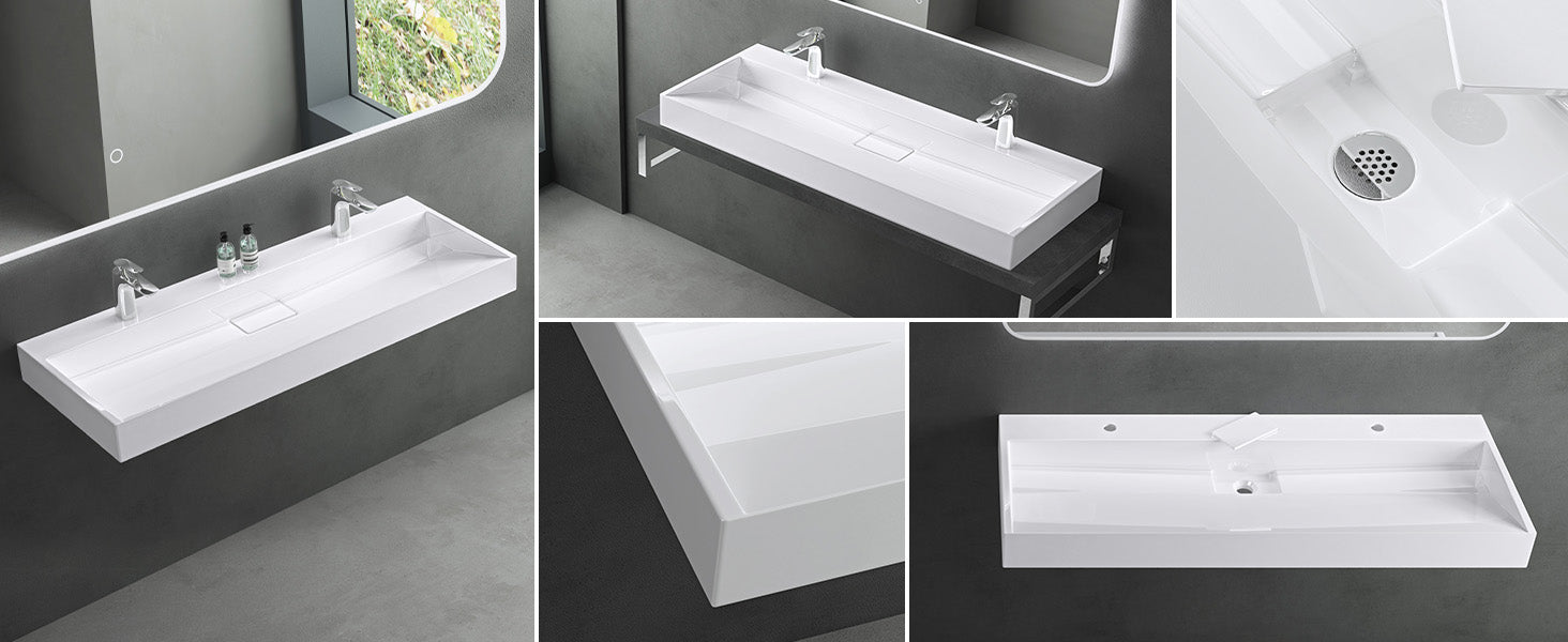 glasvilla Waschbecken Aufsatzwaschbecken Hängewaschbecken Hängewaschtisch inkl. Ablaufgarnitur Mineralguss Rechteckig Waschplatz col19