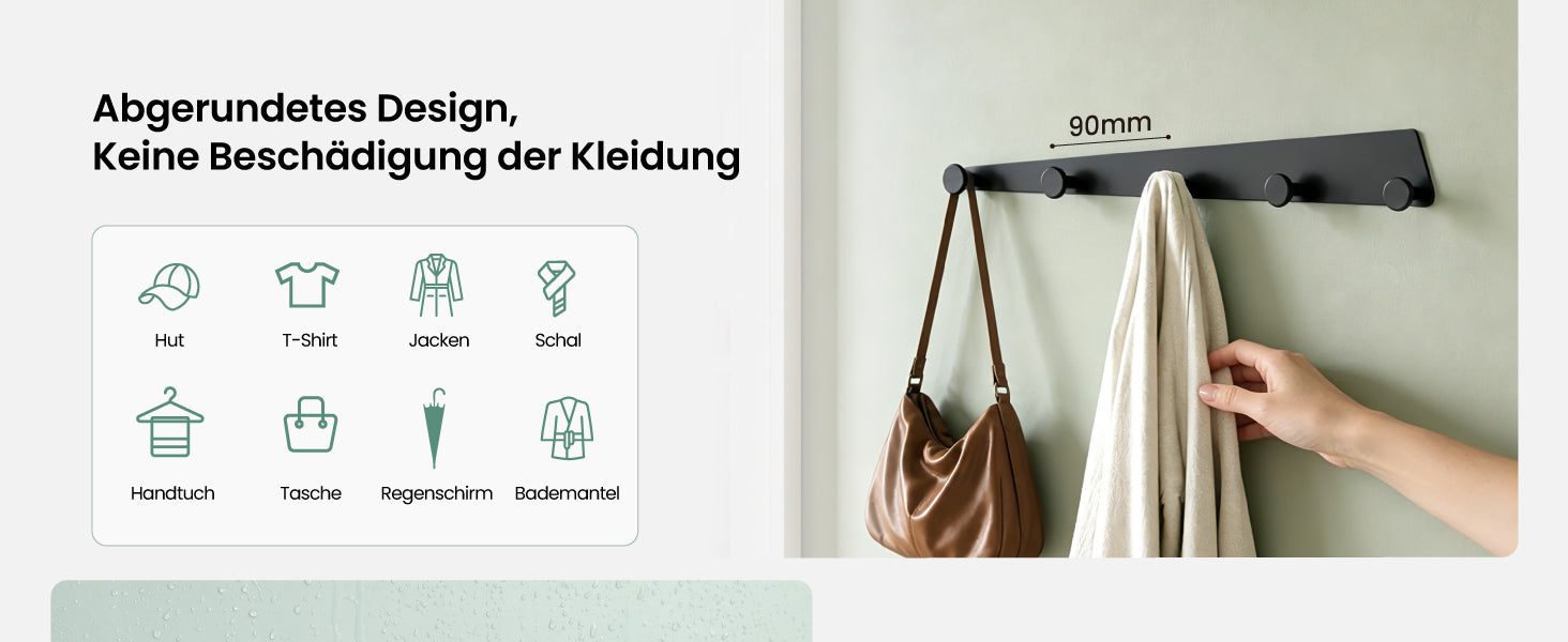 glasvilla Appendiabiti da Parete con 5 Ganci, Attaccapanni da Muro in Alluminio, Strato Antiruggine, Ganci Appendiabiti per Camera da Letto, Ingresso, Cucina, Bagno, Stalo-18