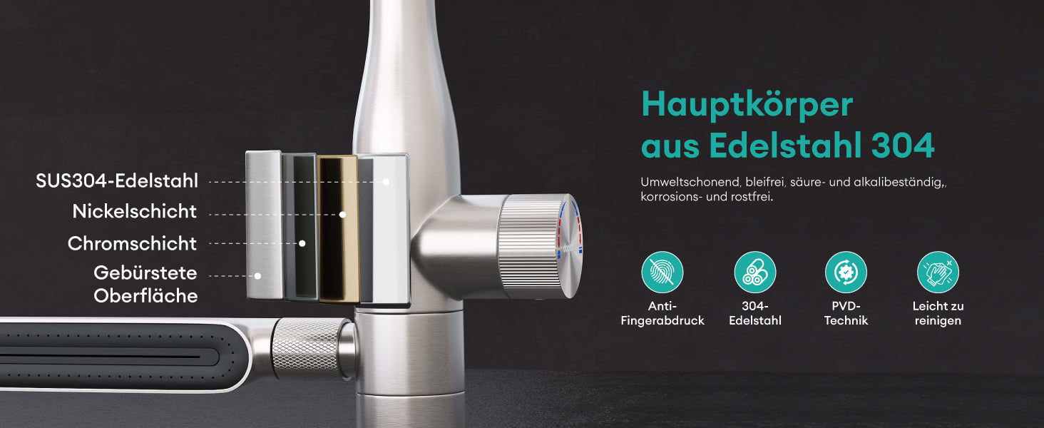 glasvilla Wasserhahn Küche mit Wasserfallstrahl, Spültischarmatur Küchenarmatur, Mischbatterie mit Einhebelmischer 360° Schwenkbar, Küchenwasserhahn aus Edelstahl Silber Turnix-03