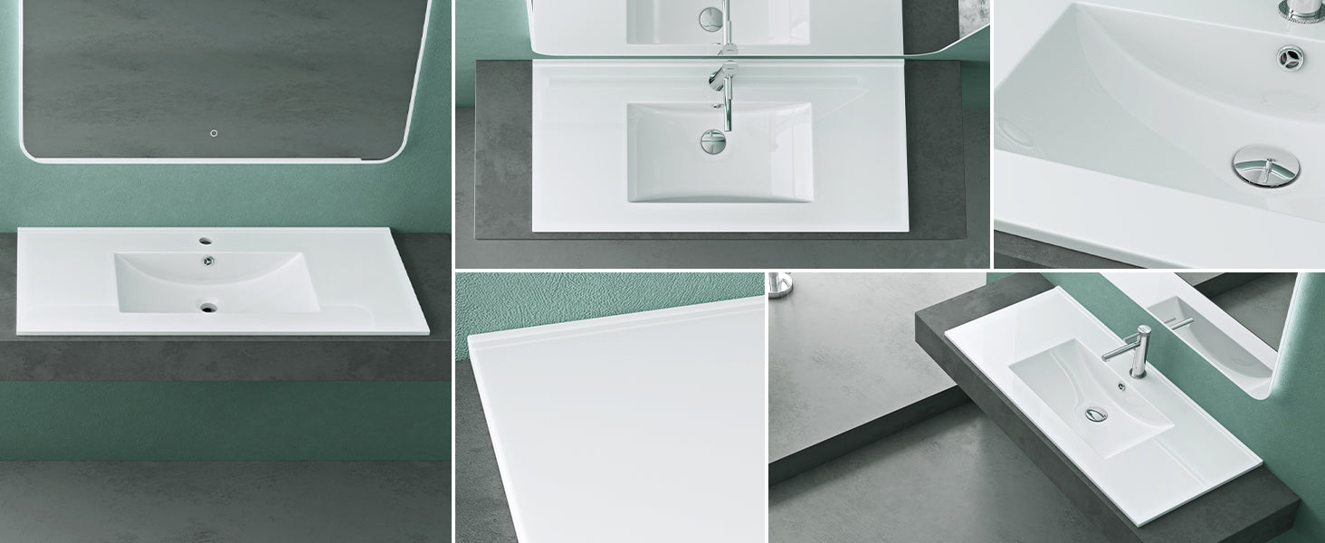 glasvilla Lavabo Incasso in Ceramica Lavabo Sottopiano Bianco Lucido Lavandino Bagno con Nano Rivestimenti Brüssel912