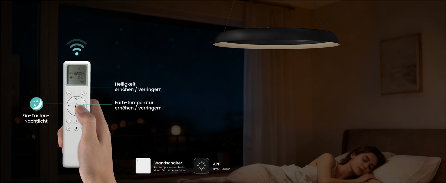 glasvilla Lampadario Sospensione, Lampada 3000-6000K con Filo 110 CM, Altezza Regolabile, Lampada da Soffitto a Sospensione per Camera da Letto, Cucina e Soggiorno, Luvina04