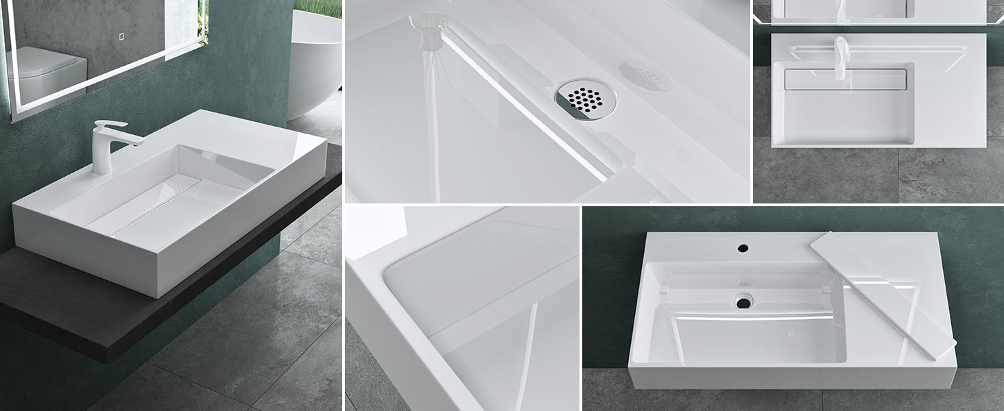 glasvilla Waschbecken Aufsatzwaschbecken Hängewaschbecken aus Mineralguss Col12