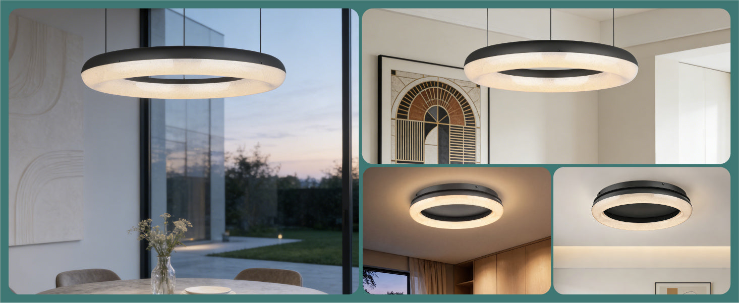 glasvilla Lampadario Sospensione, Lampada 3000-6000K con Filo 170 CM, Altezza Regolabile, Lampada da Soffitto a Sospensione per Camera da Letto, Cucina e Soggiorno, Luvina03
