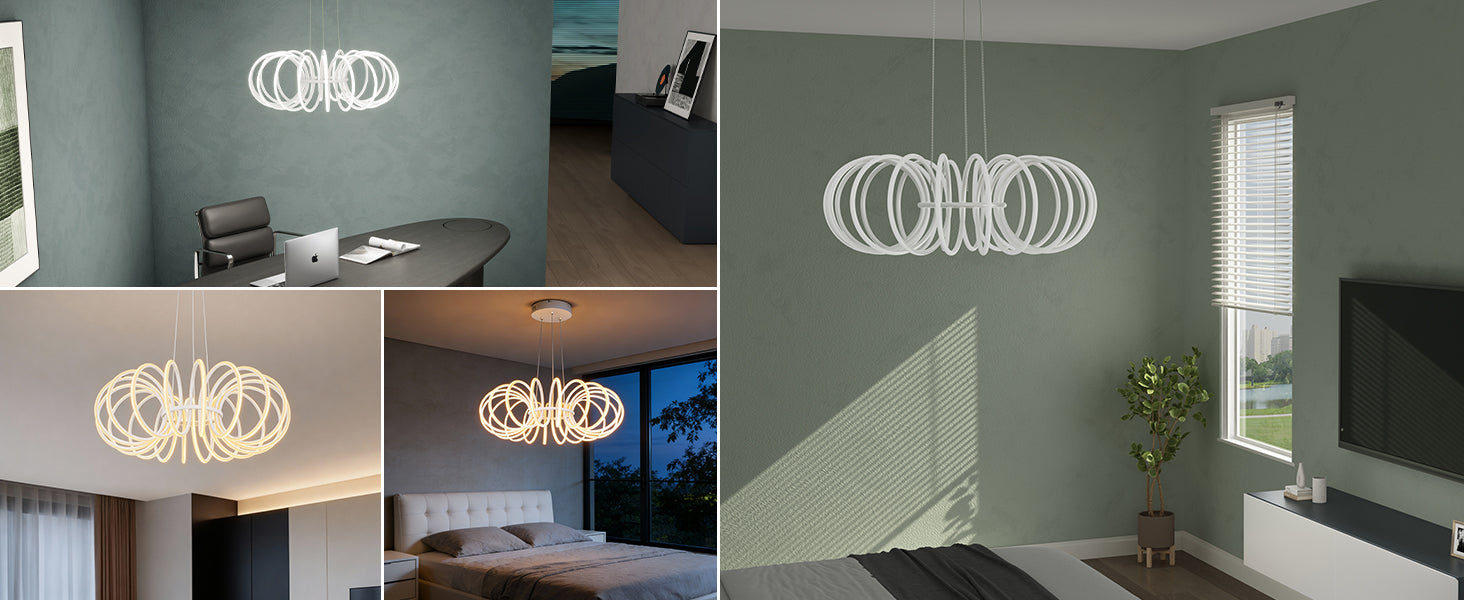 glasvilla Lampadario a Sospensione 120W, Lampada in Alluminio con Filo 100 CM, Altezza Regolabile, Lampada da Soffitto a Sospensione per Camera da Letto e Soggiorno, 61cm, Bianco Sabbia, Nuvora05