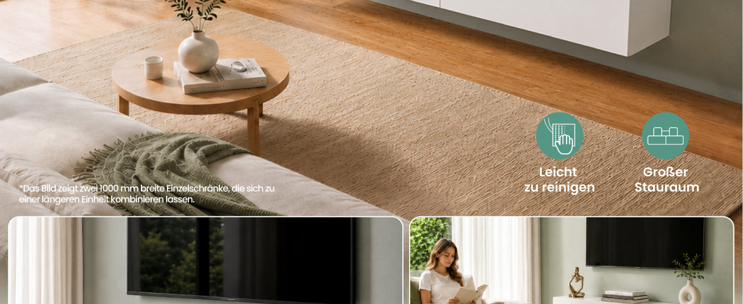 glasvilla Fernsehtisch Fernsehschrank TV Schrank Verdeckter Griff mit Soft-Close Lowboard Hängeschrank für Wohnzimmer Fernsehschrank02