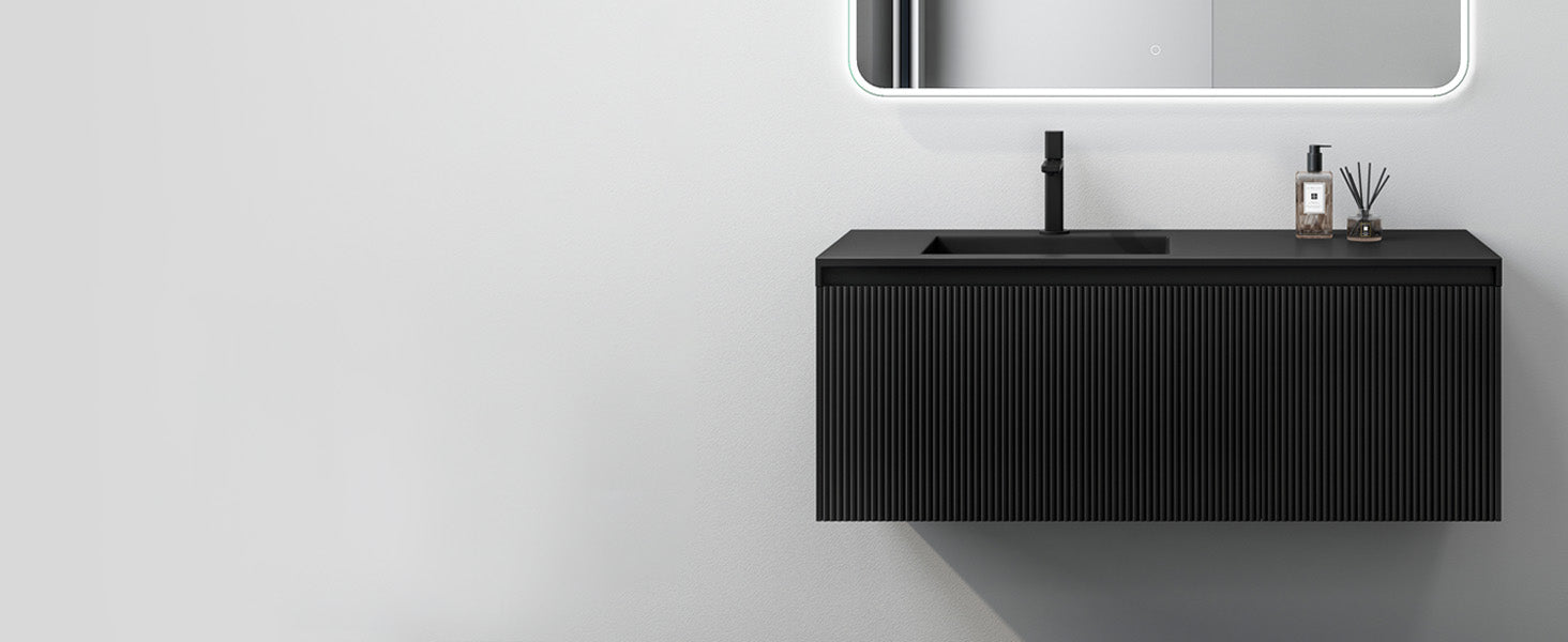 glasvilla Mobile Bagno Sospeso 120cm Mobiletto da Bagno con Cassetto di Soft-close Mobile da Bagno Include Lavabo Marmo fuso Santa