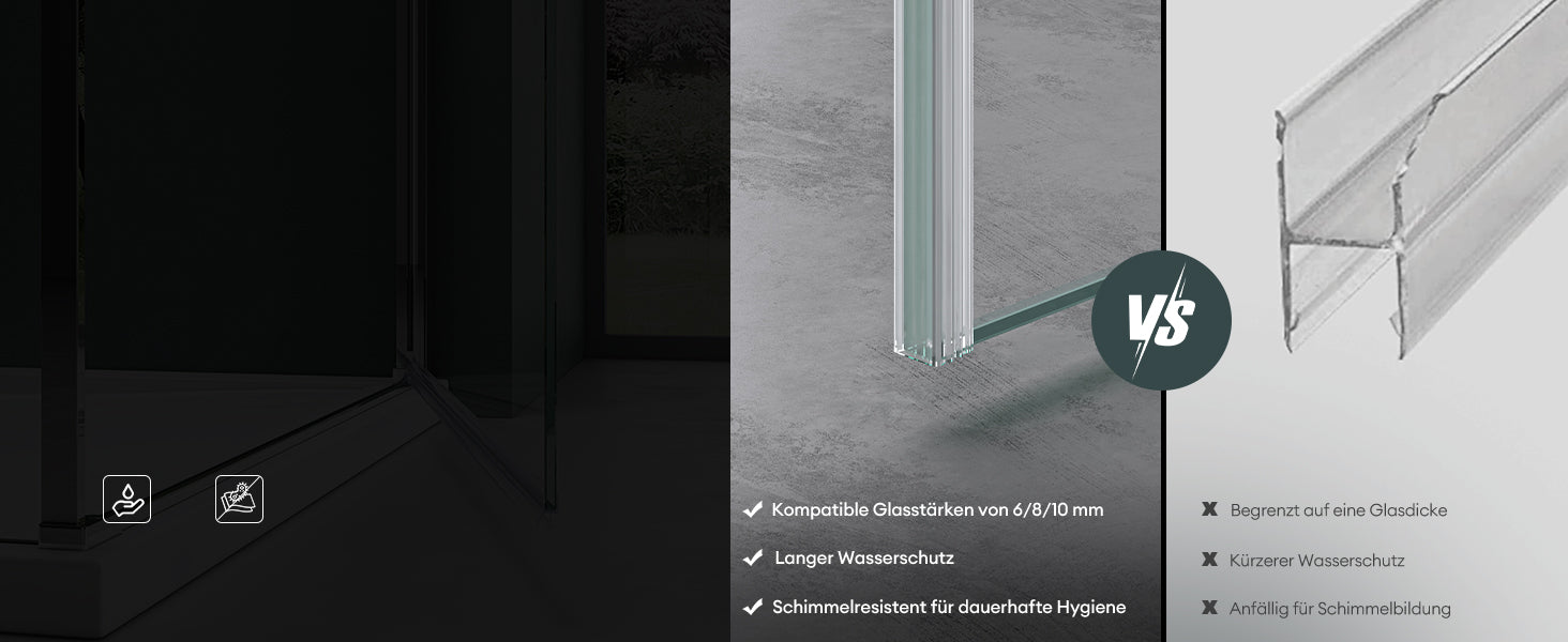 glasvilla Duschdichtung Dichtung Dusche Glastür für 6mm - 10mm Glasstärke Ersatzdichtung Duschwand Wanddichtung