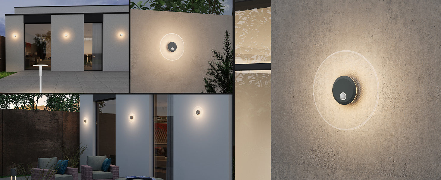 glasvilla Lampione da Giardino 3000K, Luminoso da Giardino IP65 Lampada da Parete per Esterno φ30x6.5cm per Giardini, Parchi, Aree Residenziali e Ingressi LunaLights