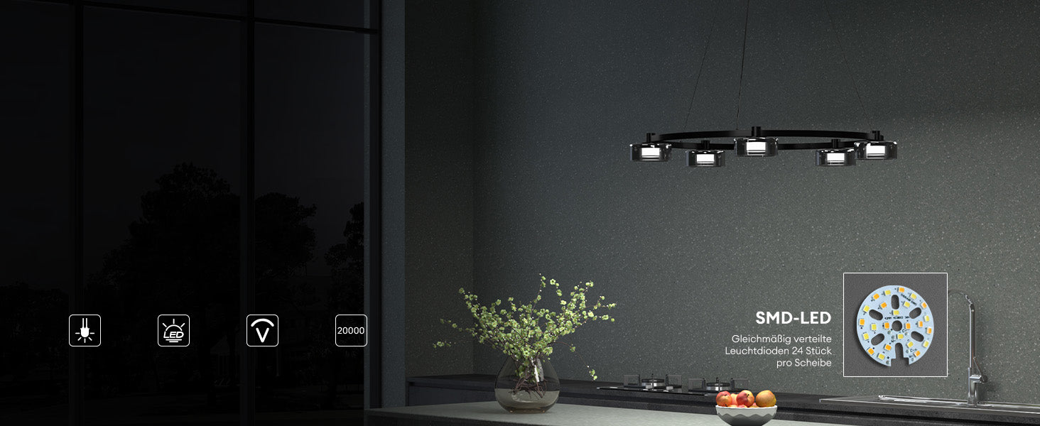 Glasvilla Design – Lámpara colgante LED negra regulable 3000K–6000K con cable ajustable