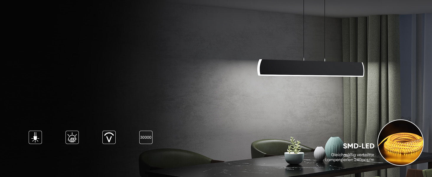 glasvilla Pendelleuchte 100cm LED Hängelampe Dimmbar mit Fernbedienung 3000K/4000K/6000K Verstellbares Kabel 20W Hängeleuchte Alivetta3730