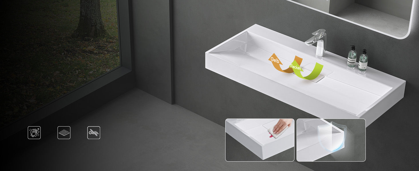glasvilla Waschbecken Aufsatzwaschbecken Hängewaschbecken Hängewaschtisch inkl. Ablaufgarnitur Mineralguss Rechteckig Waschplatz col19