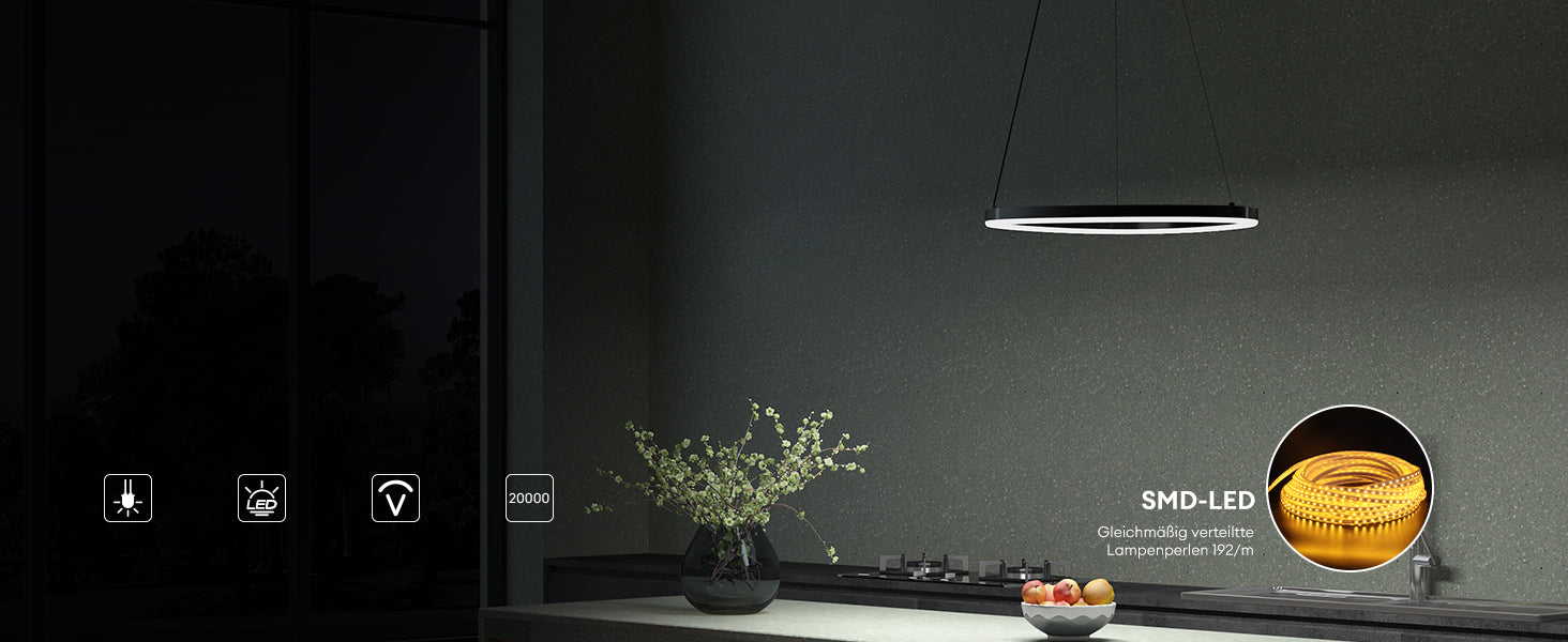 Glasvilla Design – Lámpara colgante LED 50 cm con diseño ondulado, regulable 3000K–6000K (16W)