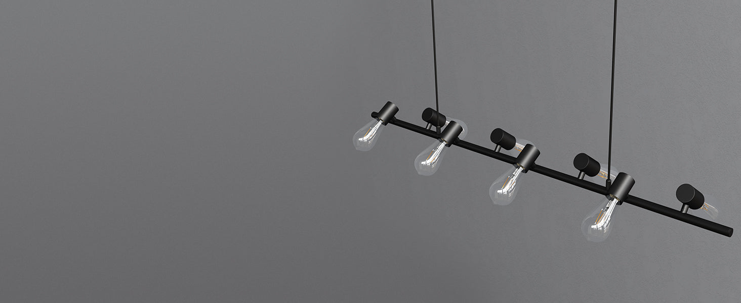 Glasvilla Design – Lámpara colgante LED negra 120 cm con 8 luces E27, cable ajustable (4000K)