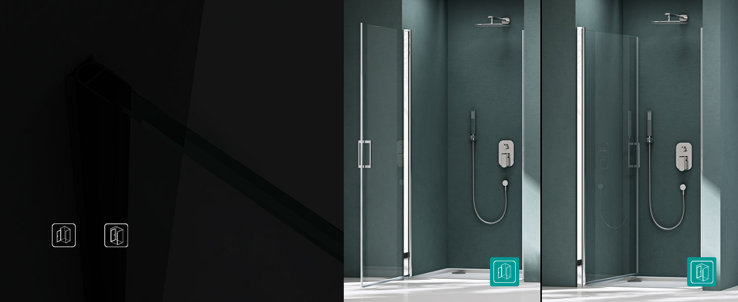 glasvilla Duschtür Nischentür Dusche Duschabtrennung Duschkabine Schwingtür 180° ESG-Sicherheitsglas mit Hebe- und Senkmechanismus Klarglas und Satiniert Streifen Teramo24K+MS D Neu