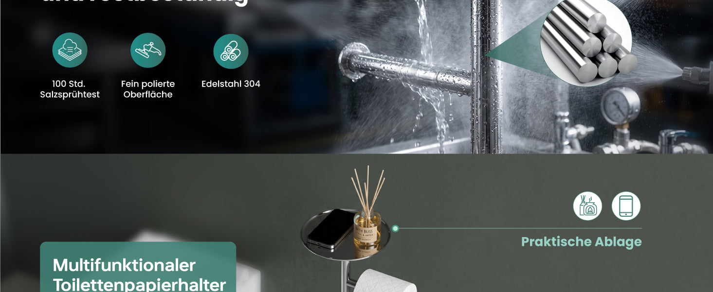glasvilla Klopapierhalter Stehend, Toilettenpapierhalter  | Edelstahl, Klorollenhalter freistehend, Toilettenpapier Aufbewahrung für 4 Rollen, ohne Bohren, für Badezimmer & WC Lino-06