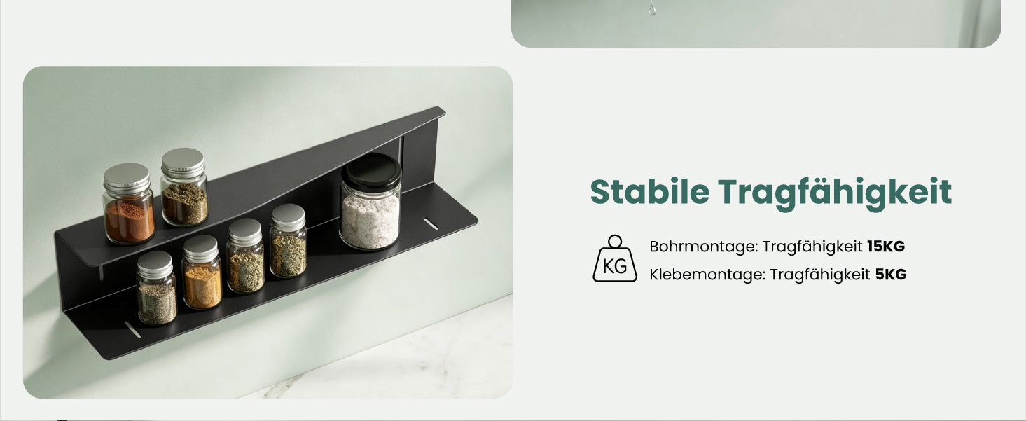 glasvilla Mensola da Parete Multifunzionale, Mensola Doccia in Acciaio al Carbonio Antiruggine, Installazione con Foratura o Adesivo, Adatta per Bagno e Cucina, Reglo-15